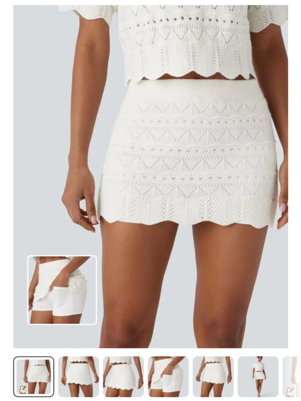 Crochet Knit White Mini Skort - Picture 4 of 4